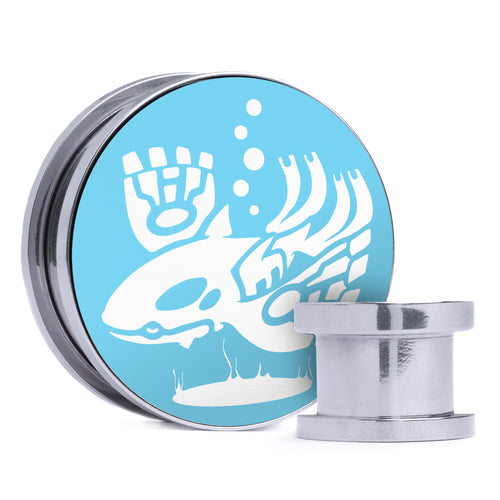 Kyogre - Light Blue & White Inlay Steel Screw Back / Plug / Gauge