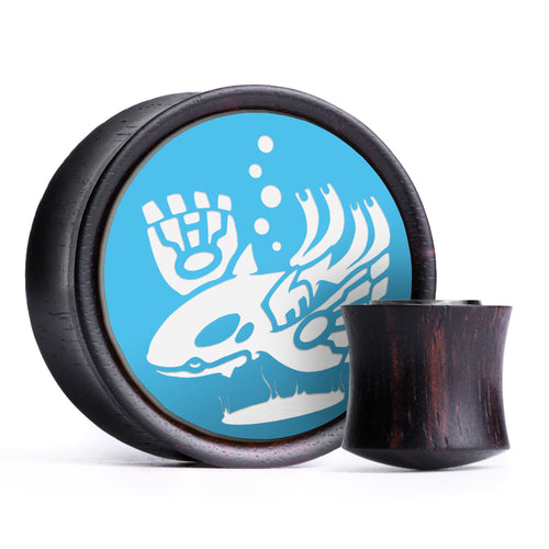 Kyogre Plug / Gauge - Light Blue & White Inlay Ebony Wood | Convex Double Flare