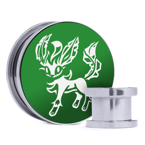 Leafeon - Green & White Inlay Steel Screw Back / Plug / Gauge