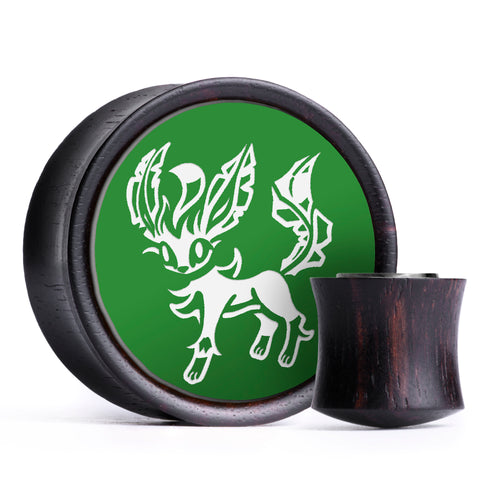 Leafeon Plug / Gauge - Green & White Inlay Ebony Wood | Convex Double Flare
