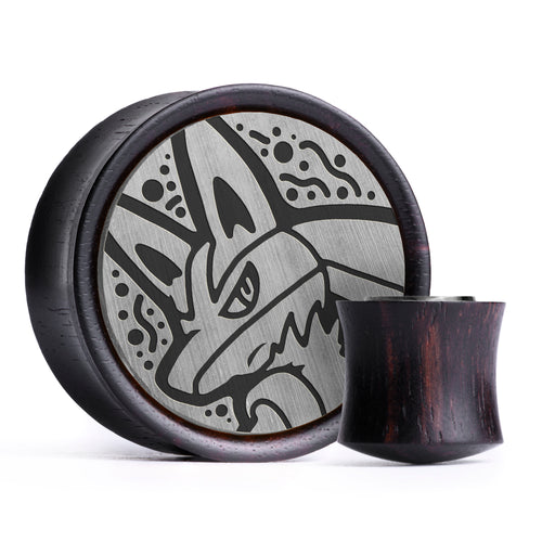 Lucario Plug / Gauge - Silver & Black Inlay Ebony Wood | Convex Double Flare