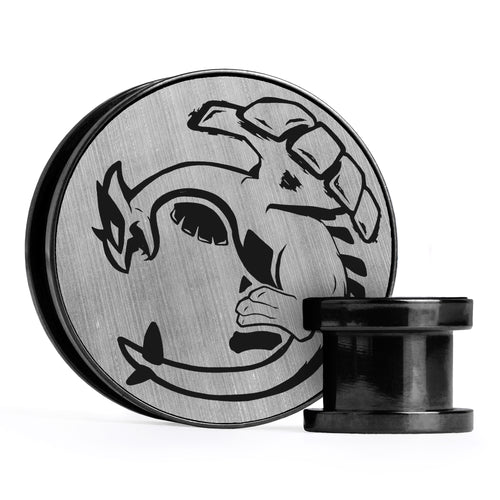 XD001 Shadow Lugia - Schwarzer Stahl-Ohr Stretching Plug mit schwarzer Einlage und Schraubverschluss