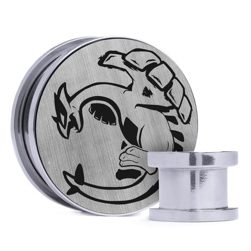 Lugia - Brushed Silver & Black Inlay Steel Screw Back / Plug / Gauge