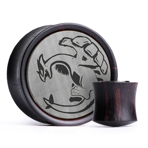 Lugia Plug / Gauge - Silver & Black Inlay Ebony Wood | Convex Double Flare