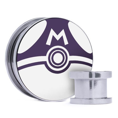Masterball - Purple & White Inlay Steel Screw Back / Plug / Gauge