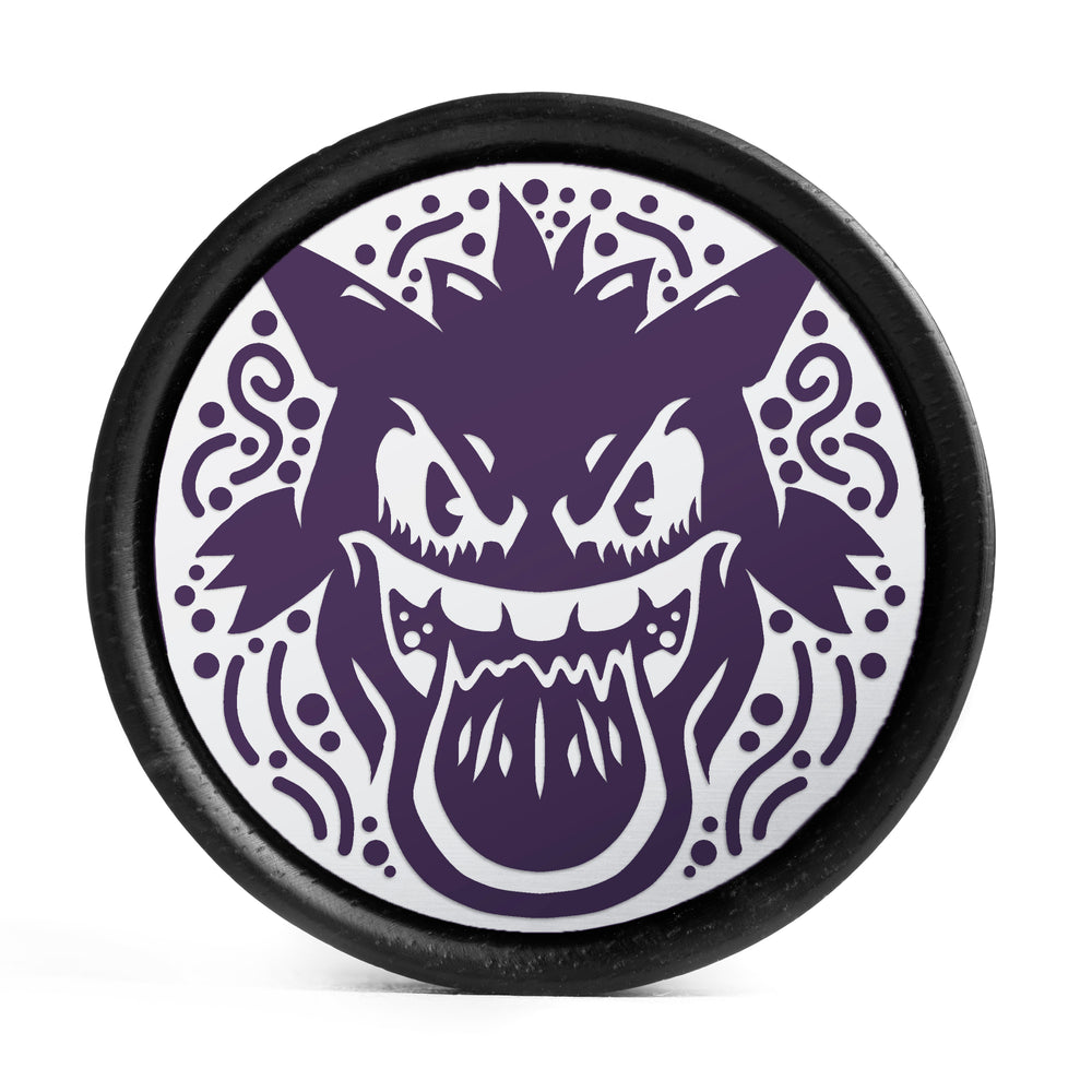 Mean Look Gengar Plug / Gauge - Purple & White Inlay Ebony Wood | Convex Double Flare - Lasered To Order In House At Custom Plugs HQ