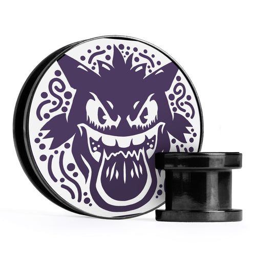 XD001 Shadow Lugia - Schwarzer Stahl-Ohr Stretching Plug mit schwarzer Einlage und Schraubverschluss