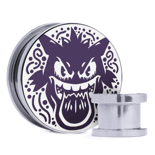 Mean Look Gengar - Purple & White Inlay Steel Screw Back / Plug / Gauge