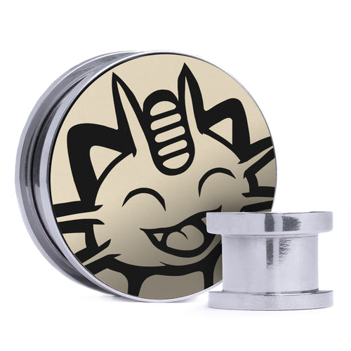Meowth - Ivory & Black Inlay Steel Screw Back / Plug / Gauge