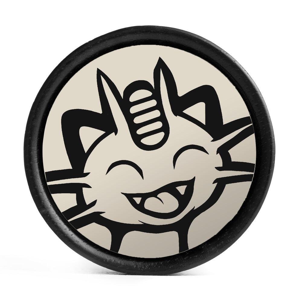 Meowth Plug / Gauge - Ivory & Black Inlay Ebony Wood | Convex Double Flare - Lasered To Order In House At Custom Plugs HQ