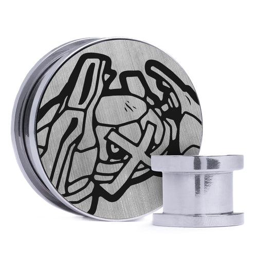 Metagross - Brushed Silver & Black Inlay Steel Screw Back / Plug / Gauge