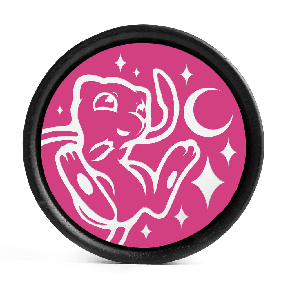 Mew Plug / Gauge - Pink & White Inlay Ebony Wood | Convex Double Flare - Lasered To Order In House At Custom Plugs HQ
