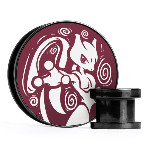Mewtwo - Burgundy & White Inlay Screwback Black Steel Ear Stretching Plug