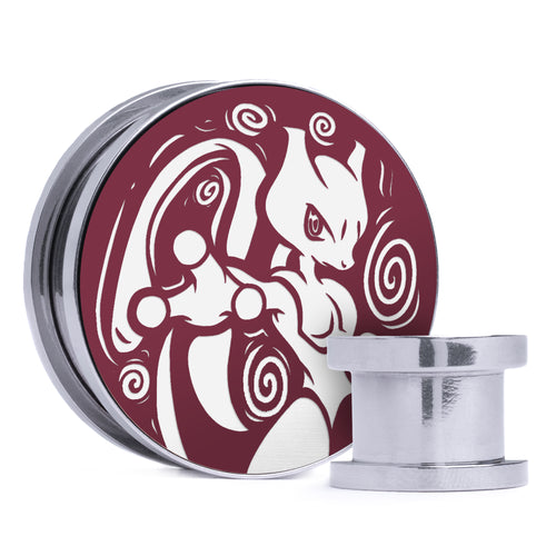 Mewtwo - Burgundy & White Inlay Steel Screw Back / Plug / Gauge
