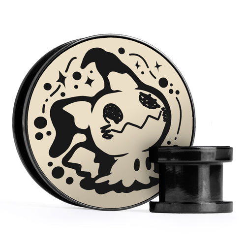 XD001 Shadow Lugia - Schwarzer Stahl-Ohr Stretching Plug mit schwarzer Einlage und Schraubverschluss