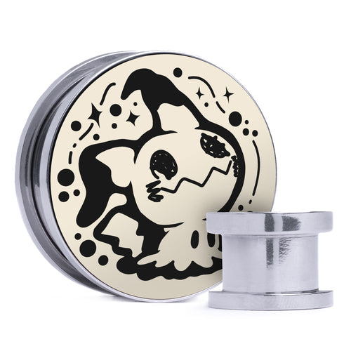Mimikyu - Ivory & Black Inlay Steel Screw Back / Plug / Gauge