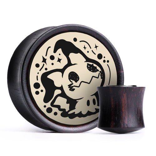 Mimikyu Plug / Gauge - Ivory & Black Inlay Ebony Wood | Convex Double Flare