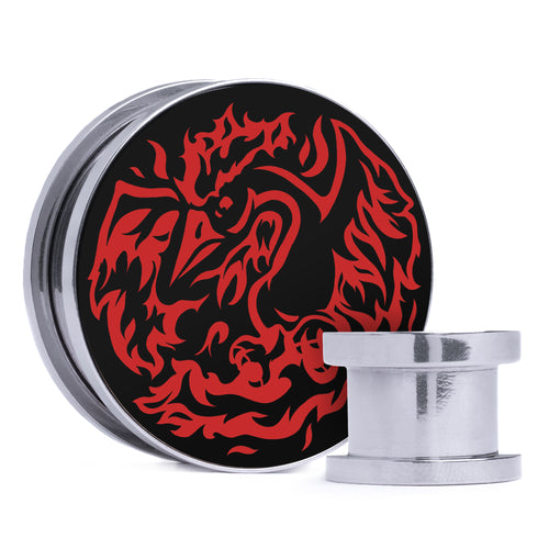 Moltres - Black & Red Inlay Steel Screw Back / Plug / Gauge