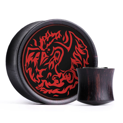 Moltres Plug / Gauge - Black & Red Inlay Ebony Wood | Convex Double Flare
