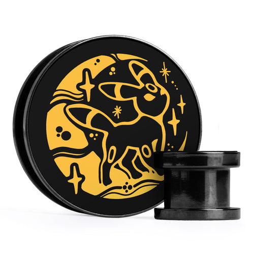 XD001 Shadow Lugia - Schwarzer Stahl-Ohr Stretching Plug mit schwarzer Einlage und Schraubverschluss