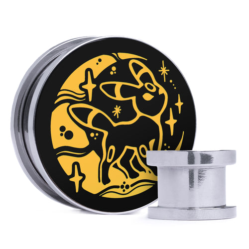 Moonlight Umbreon - Black & Gold Inlay Steel Screw Back / Plug / Gauge