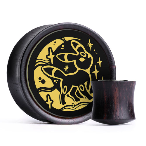 Moonlight Umbreon Plug / Gauge - Black & Gold Inlay Ebony Wood | Convex Double Flare