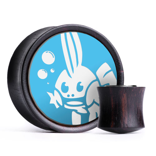 Mudkip Plug / Gauge - Light Blue & White Inlay Ebony Wood | Convex Double Flare