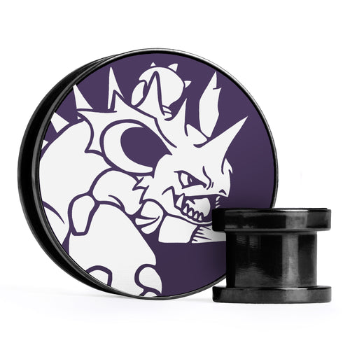 XD001 Shadow Lugia - Schwarzer Stahl-Ohr Stretching Plug mit schwarzer Einlage und Schraubverschluss