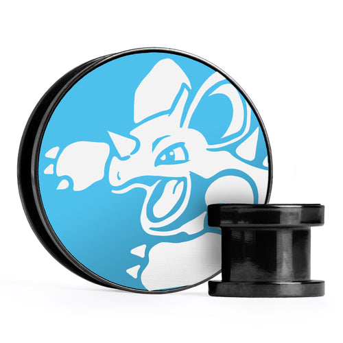XD001 Shadow Lugia - Schwarzer Stahl-Ohr Stretching Plug mit schwarzer Einlage und Schraubverschluss