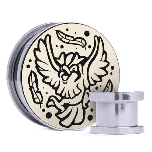 Pidgey - Ivory & Black Inlay Steel Screw Back / Plug / Gauge