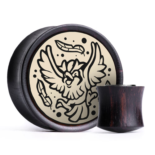 Pidgey Plug / Gauge - Ivory & Black Inlay Ebony Wood | Convex Double Flare