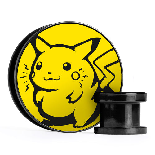 XD001 Shadow Lugia - Schwarzer Stahl-Ohr Stretching Plug mit schwarzer Einlage und Schraubverschluss