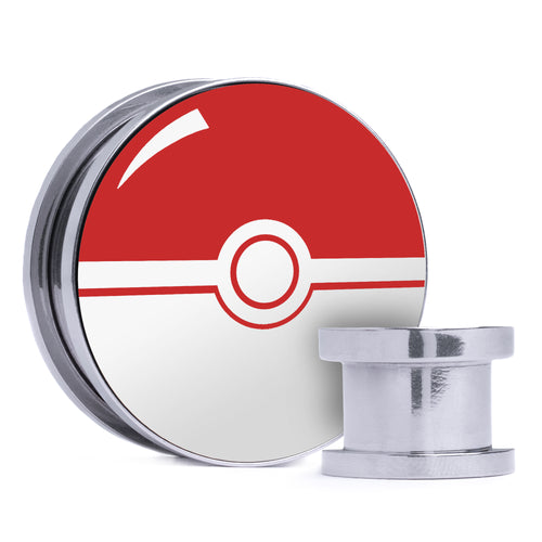 PokÃ©ball - White & Red Inlay Steel Screw Back / Plug / Gauge