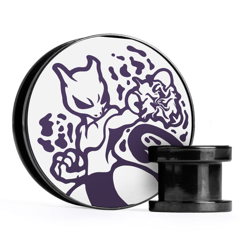 XD001 Shadow Lugia - Schwarzer Stahl-Ohr Stretching Plug mit schwarzer Einlage und Schraubverschluss