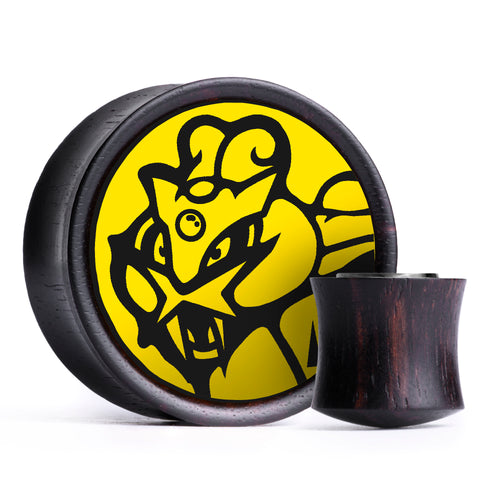 Raikou Plug / Gauge - Yellow & Black Inlay Ebony Wood | Convex Double Flare