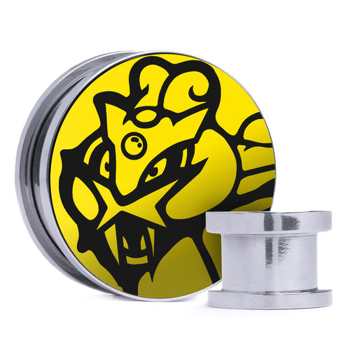Raikou - Yellow & Black Inlay Steel Screw Back / Plug / Gauge