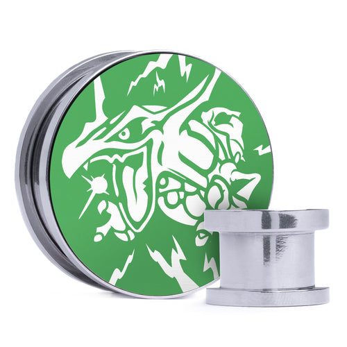 Rayquaza - Green & White Inlay Steel Screw Back / Plug / Gauge