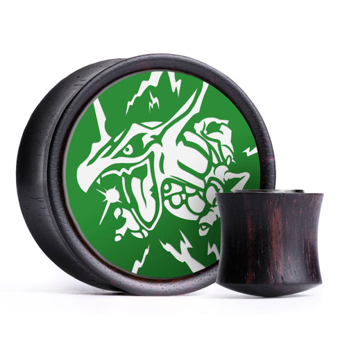 Rayquaza Plug / Gauge - Green & White Inlay Ebony Wood | Convex Double Flare