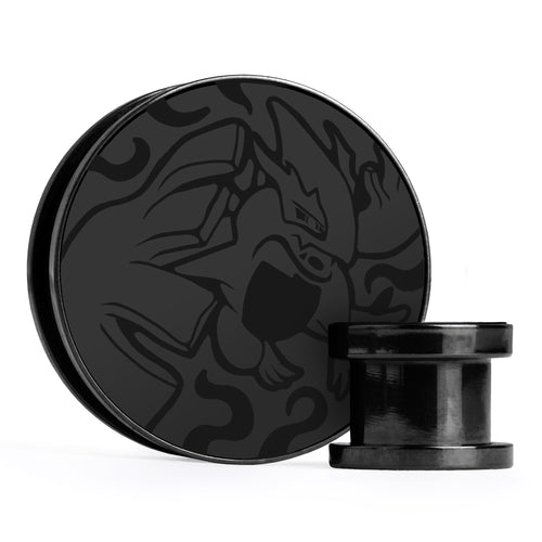 XD001 Shadow Lugia - Schwarzer Stahl-Ohr Stretching Plug mit schwarzer Einlage und Schraubverschluss