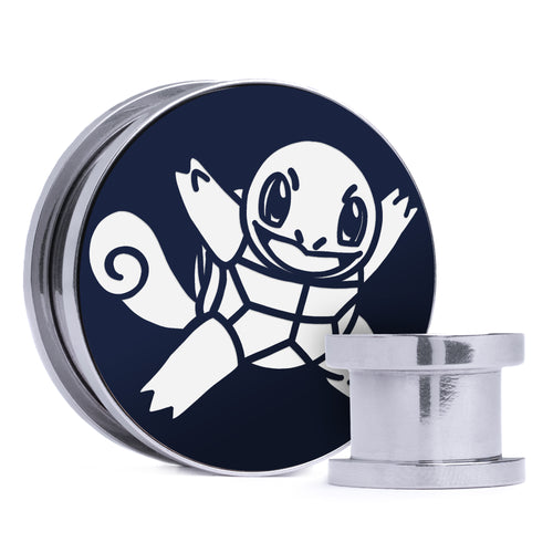 Squirtle - Blue & White Inlay Steel Screw Back / Plug / Gauge