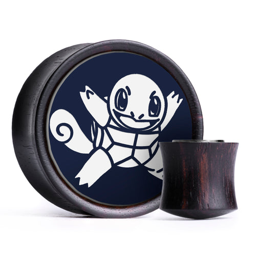 Squirtle Plug / Gauge - Blue & White Inlay Ebony Wood | Convex Double Flare