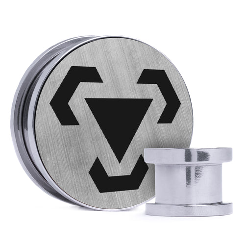 Steel Energy - Brushed Silver & Black Inlay Steel Screw Back / Plug / Gauge