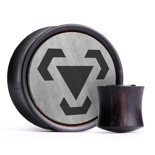 Steel Energy Plug / Gauge - Silver & Black Inlay Ebony Wood | Convex Double Flare