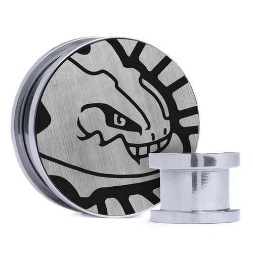 Steelix - Brushed Silver & Black Inlay Steel Screw Back / Plug / Gauge