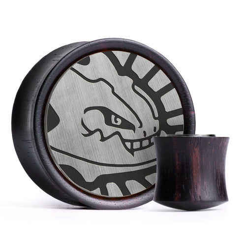 Steelix Plug / Gauge - Silver & Black Inlay Ebony Wood | Convex Double Flare