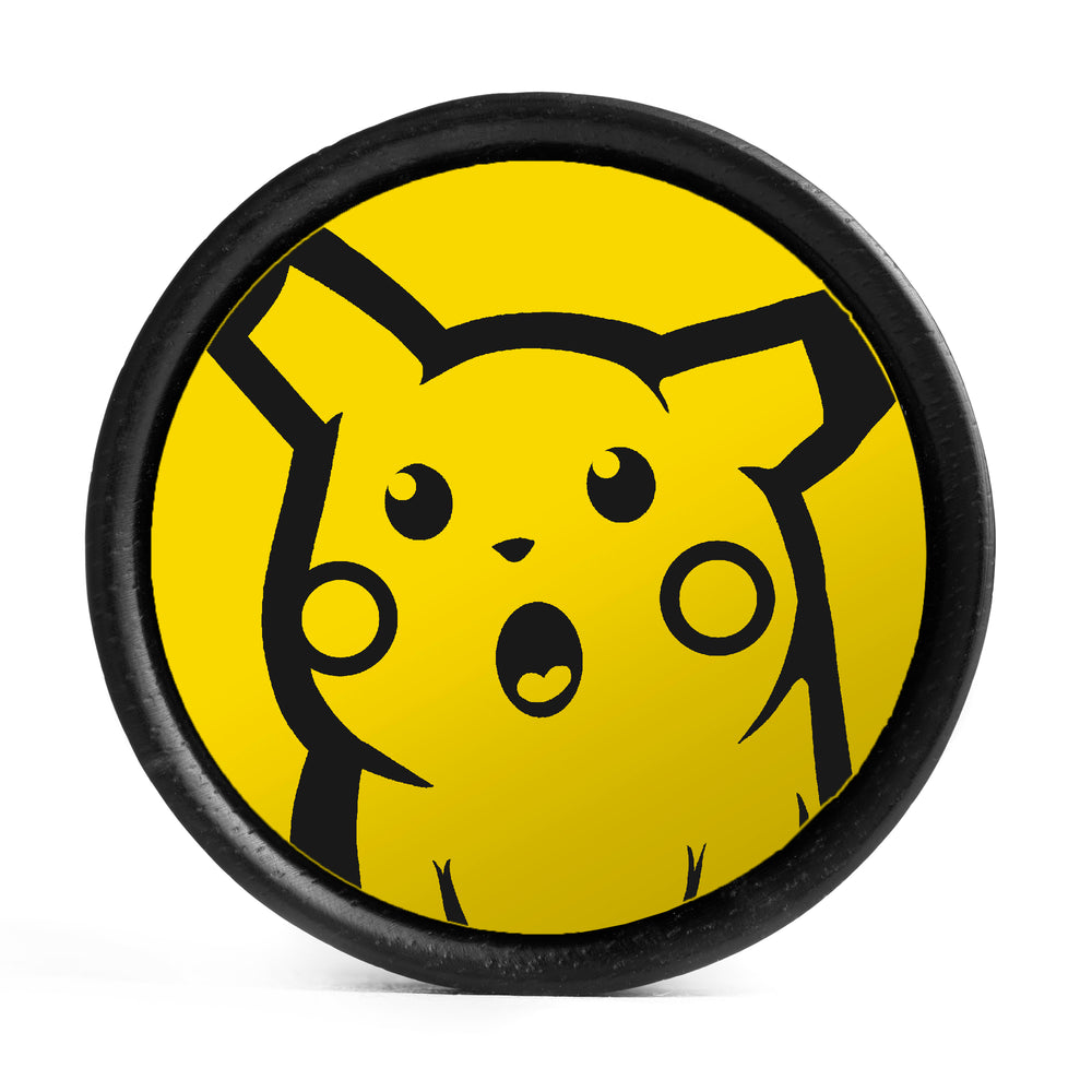 Surprised Pikachu Plug / Gauge - Yellow & Black Inlay Ebony Wood | Convex Double Flare - Lasered To Order In House At Custom Plugs HQ