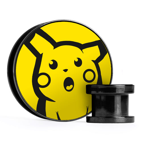 XD001 Shadow Lugia - Schwarzer Stahl-Ohr Stretching Plug mit schwarzer Einlage und Schraubverschluss
