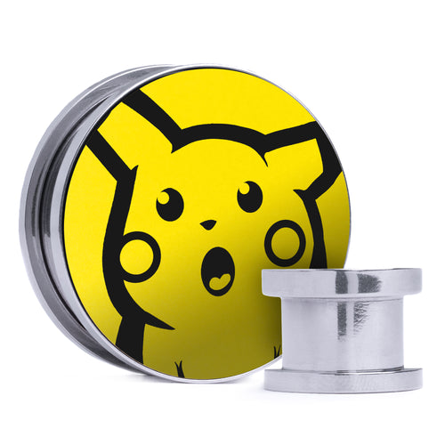 Surprised Pikachu - Yellow & Black Inlay Steel Screw Back / Plug / Gauge