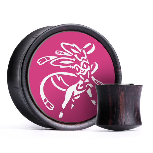 Sylveon Plug / Gauge - Pink & White Inlay Ebony Wood | Convex Double Flare