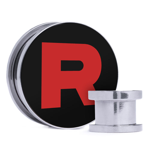 Team Rocket - Black & Red Inlay Steel Screw Back / Plug / Gauge